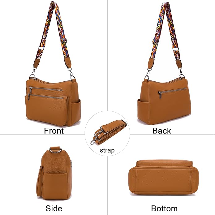 YZAOLL Large Crossbody Shoulder Bag for Women Vegan Leather Tote with Adjustable Wide Strap Work Purse with 10 Pockets