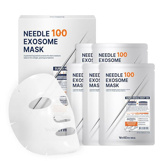 WELLDERMA Milk Exosome Mask 100, Hydrating & Balancing Sheet Mask, Face Care with Niacinamide, Panthenol & Ceramide Complex, 25ml x 5 Sheets