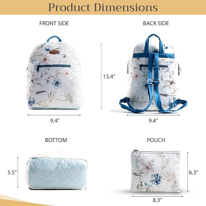 Maison d' Hermine Backpack for Women Men Cotton Shoulder Multipurpose Rucksack with Small Pouch Lightweight Multi Pocket Bag for Travel Work Beach Perfect for Spring Summer (Ice Florals) - Image 5