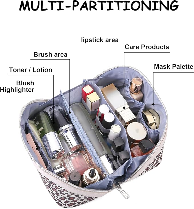 BOYATU Travel Makeup Bags Cosmetic Organizer Bag: 3 Pcs Set Large Capacity Make up Bag with Compartments - Waterproof Leather Toiletry Bags with Handle for Women (B-White) - Image 5