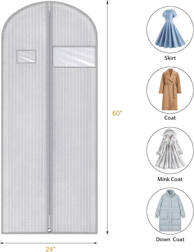 Syeeiex 60'' Dress Bags for Gowns, Set of 4 Garment Bag for Hanging Clothes, Dress Garment Bag, Dustproof and Keep Closet Tidy, Perfect for Suit Evening Dresses Fur Coat Long Dress Gown(Grey Arrow) - Image 2