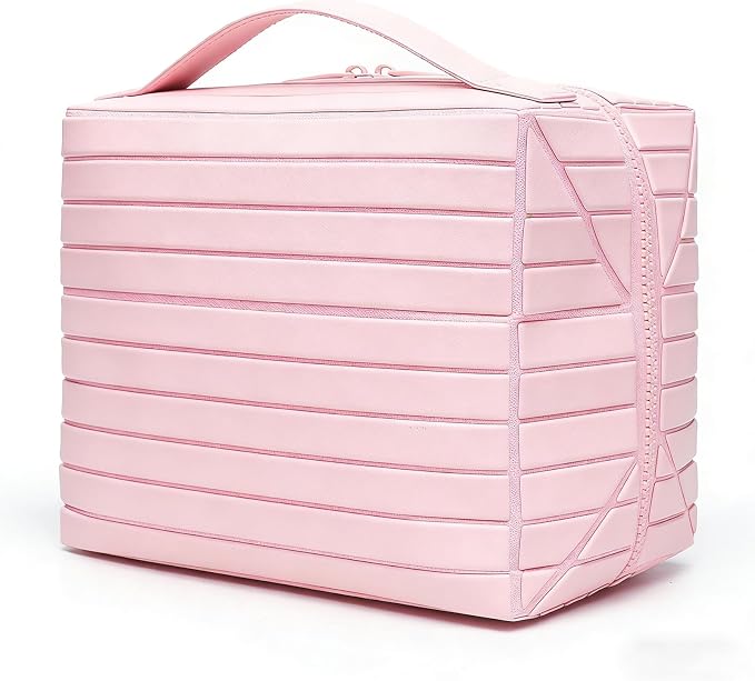 Fold Down Standing Makeup Bag – Large Travel Toiletry Organizer (Pink) | Parallel Design and Adjustable Dividers, Stands Upright or Folds Flat. Multiple Pockets Fit Full‑Size Cosmetics & Toiletries. by Unknown