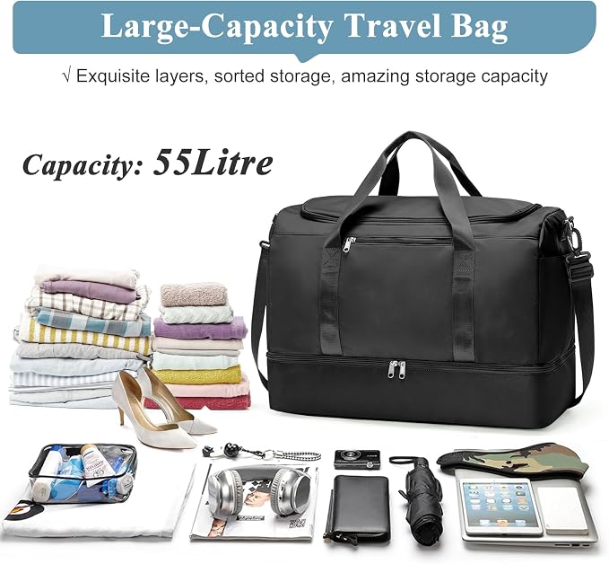 Extra Large Travel Duffel Bag, Carry-On Weekender Bags for Women Travel | Overnight Weekend Bag with Shoes Compartment for Travel Business Trips Sport Hospital - Image 3