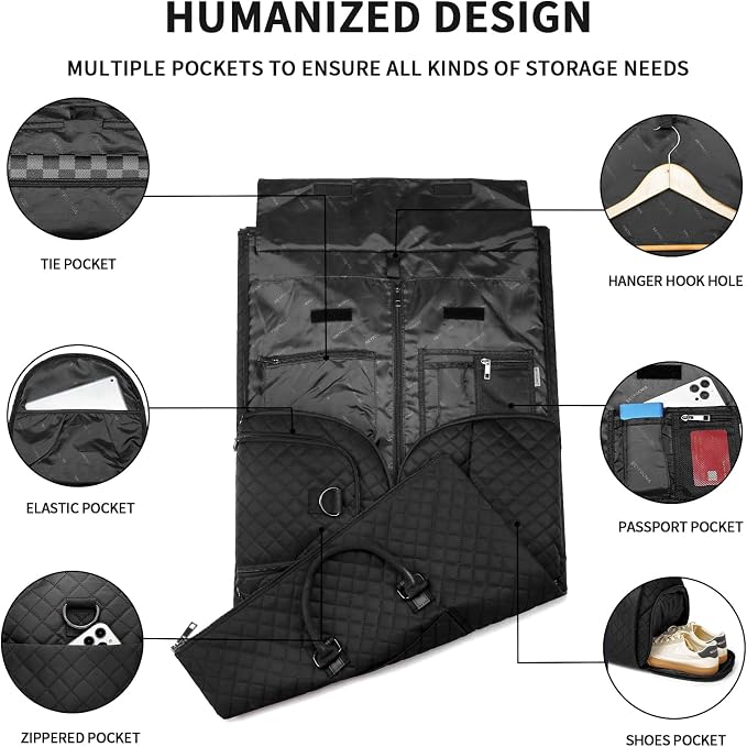 seyfocnia Convertible Carry on Garment Bag for Women, Garment Bags for Travel with Shoe Pouch 2 in 1 Hanging Suitcase Suit Bag for Women Travel Duffle Bag Garment Bag - Image 3
