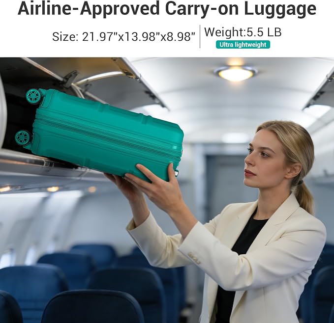 Kono Carry On Luggage 22x14x9 Airline Approved with Spinner Wheels | Lightweight PC+ABS 20 Inch Luggage with TSA Lock,Expandable Hard Shell Carry On Suitcases for Men Women,Turquoise - Image 3