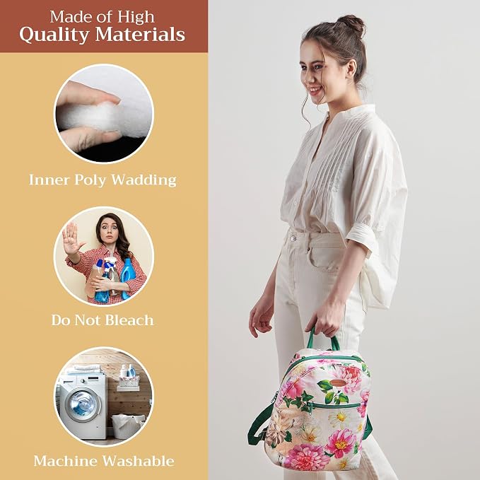 Maison d' Hermine Backpack for Women Men Cotton Shoulder Multipurpose Rucksack with Small Pouch Lightweight Multi Pocket Bag for Travel Work Beach Perfect for Spring Summer (Pivoine) - Image 3