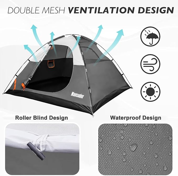 Camping Tent, Waterproof 2/3/4 Person Tents for Camping, Lightweight Easy Set Up Outdoor Hiking Tent Backpacking Tent with Carry Bag, Backpack Tent Suit for Family Beach Hiking Travel - Image 4