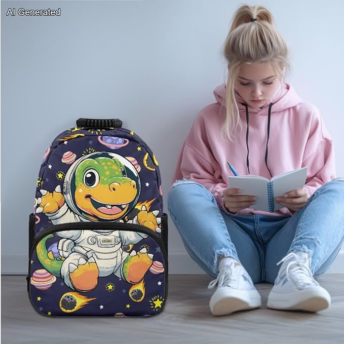 Dinosaur Astronaut Kids Backpack 4-in-1 Boys Backpack with Lunch Bag Box and portable Pencil Case Water Bottle Slevee for Kids Teens Elementary Preschool Kindergarten Primary School 17 inch - Image 2