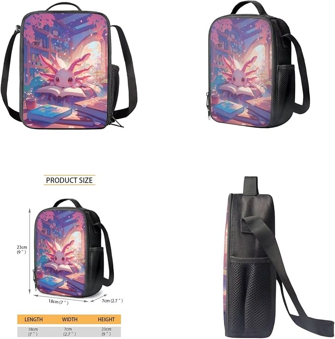 Cute Axolotl Backpack for Kids Girls Backpack with Lunch Box Water Bottle Pouch and Large Pencil Case 4PCS Set 17 inch Bookbag with Front Pocket for School Lightweight Elementary School Bag - Image 4