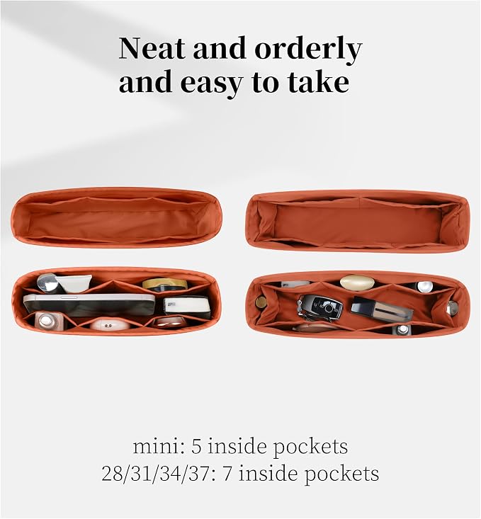 Purse Organizer Insert for Jypsiere 34, Lightweight & Soft Satin Bag Insert with Pockets for Women, Ideal for Travel, Shopping, and Daily Use, Multicolor Options(Orange, J-34) - Image 2