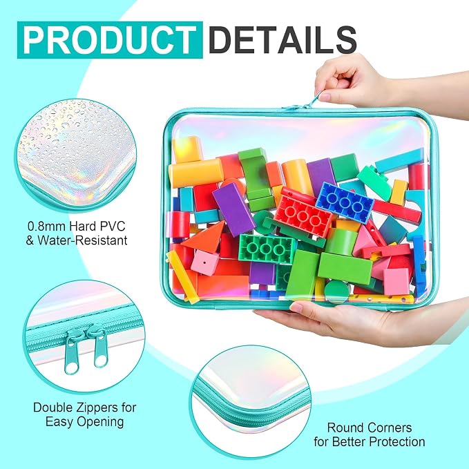 Sanwuta 6 Pcs Clear Hard Zipper Case Plastic Zipper Pouches Transparent Makeup Bag Pencil Case Pouches Toiletry Diaper Bag for Travel Toy Storage Organizer Bins(Holographic,12.6 x 9 x 2 Inch) - Image 3