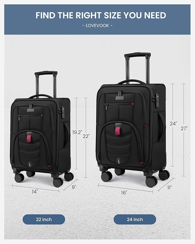 LOVEVOOK Business Softside Checked Luggage with 15.6/17.3 Inch Laptop Compartment, 24 Inch Checked Suitcase with Spinner Wheels, Large Capacity Luggage with TSA Lock for Business Trip Travel, Black - Image 4