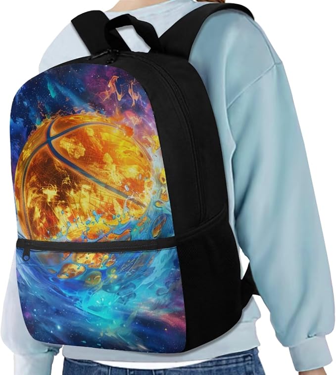 Galaxy Basketball Backpack for Boys Kids Backpack with Lunch Box Water Bottle Carrier with Strap and Pencil Case 4PCS Set Bookbag with Front Pocket for School Teens Sturdy School Bag for Girls - Image 2