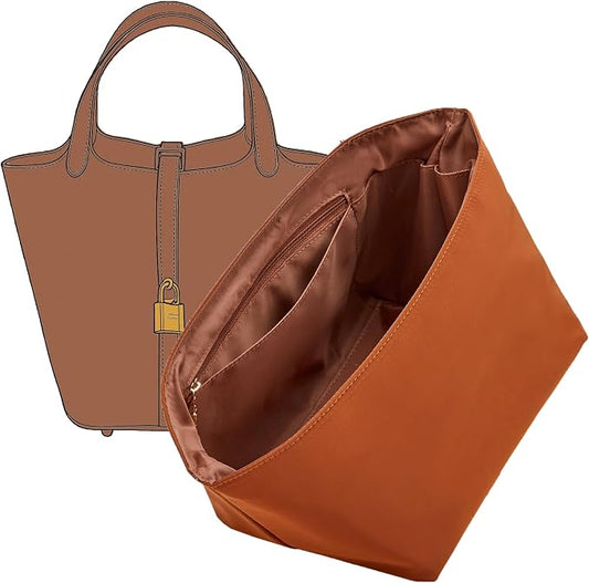 Picotin 22 Bag Insert Premium Nylon, Luxury Smooth Picotin 22 Purse Organizer Insert with Zipper Pockets, Soft Touch Inner Liner for Women's Handbags(PC22, Gold Brown) by OAIKOR