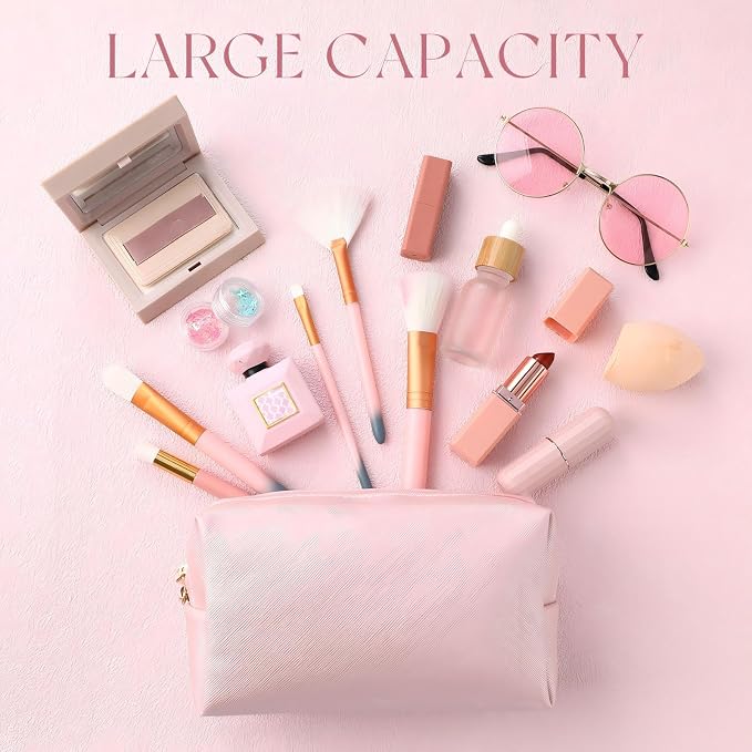 20 Pcs Preppy Makeup Bags PU Leather Cosmetic Pouch with Zipper Waterproof Make up Bags Toiletry Beauty Container for Women Bridal Shower Favors End of the Year Teacher Gifts(Rose Gold) - Image 3