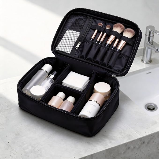 Multifunctional Travel Toiletry Bag With Jewelry Organizer,Portable Hanging Storage Bag With 4 Compartments,Large Capacity Makeup Case For Skincare & Bathroom Essentials (Black) - Image 7