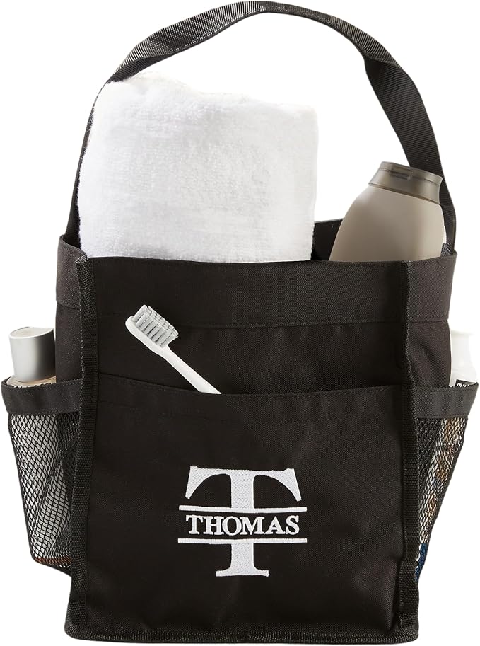 Personalization Universe Lavish Last Name Personalized Embroidered Shower Caddy with Handle and Pockets for College Dorms and Travel - Black, Name and Intitial for Girls and Boys by PersonalizationUniverse