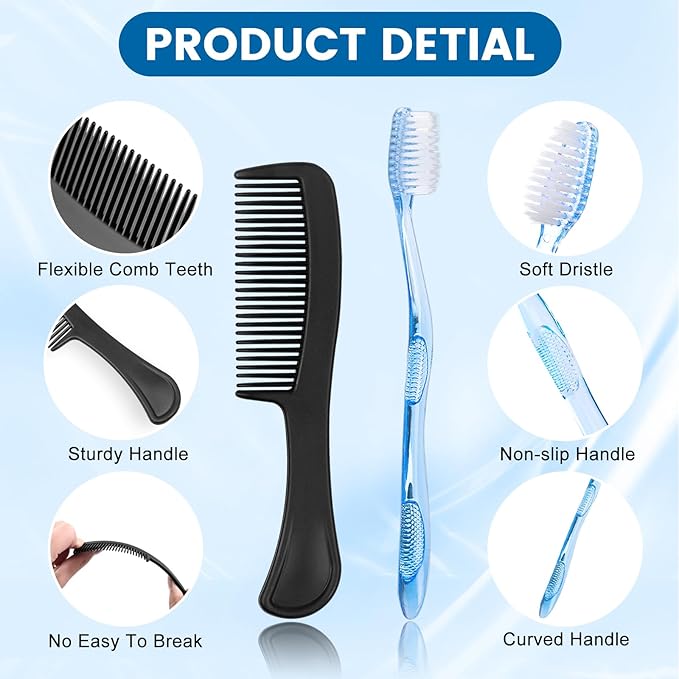 25 Sets Personal Hygiene Kit Basic Toiletry Kits Homeless Supplies Bulk for Travel,Charity,Business Include 25 Toothbrush,25 Toothpaste,25 Comb,25 Bath Soap, 25 Shampoo,25 Body Wash, 125 Floss Picks