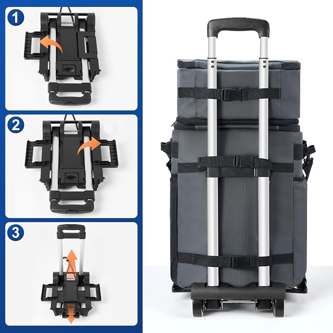 Odoland 72 Can Rolling Cooler Bag with Wheels & Handle, Collapsible Insulated Ice Chest for Beach, Camping & Tailgating - Portable Travel Soft Cooler on Wheels, Collapses for Easy Storage - Image 5