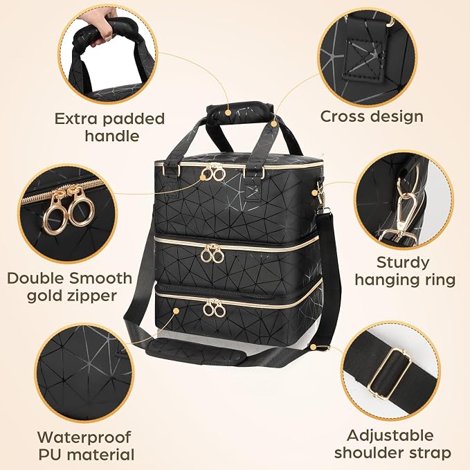 Nail Polish Organizer Bag Holds 84 Bottles & Nail Lamp, 3 Layers Nail Kit Storage Carrying Case Pu Leather, Large Nail Supplies Organizer With Shoulder Strap, Portable Travel Nail Bag For Nail Tech - Image 5