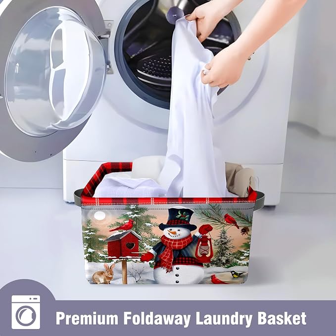 Stybn Christmas Snowman Foldable Baskets Storage Bins with Handles, Christmas Decorative Fabric Storage Basket Shelf baskets 2 2piece - Image 8