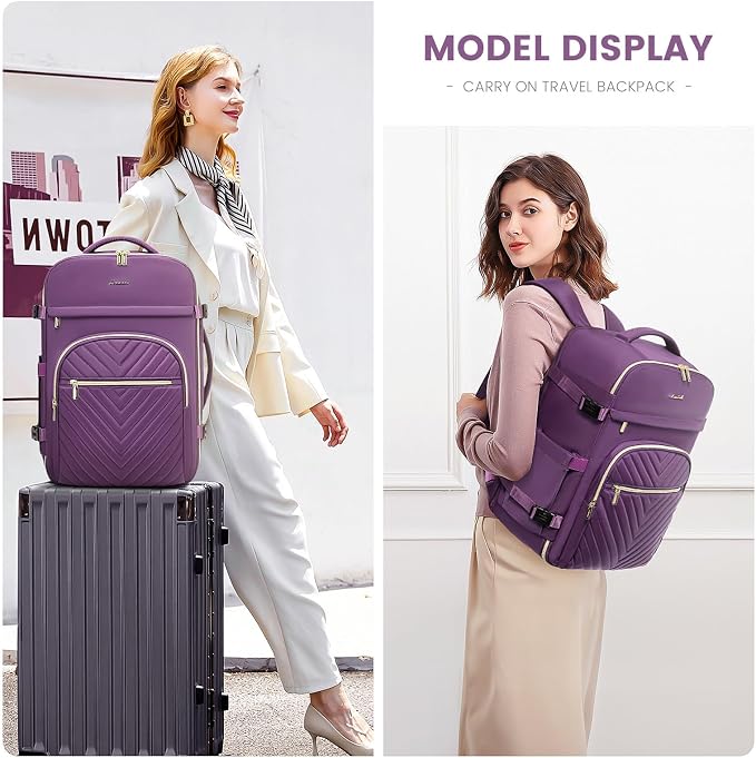 LOVEVOOK Large Travel Backpack for Women, TSA Carry on Backpack for Airplanes, 40L Personal Item Travel Bag fits 17" Laptop, Waterproof Carry on Bag Flight Approved with 4 Packing Cubes - Image 6