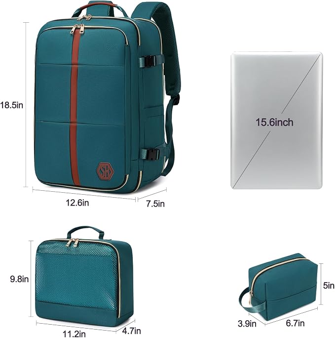 40L Travel Laptop Backpack for Women & Men, Airline Approved Carry On Luggage Overnight Bags, Waterproof Personal Item Bag, Weekender Essentials Backpacks Vacuum Backpack Dark Green - Image 4