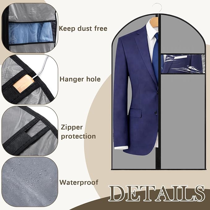 Amylove 10 Pcs 40“ Suit Garment Bags for Closet Storage and Travel, Hanging Clothes Covers with Zipper and Clear Window, Dust Resistant Suit Bags for Suits Jackets Coats Dresses - Image 4