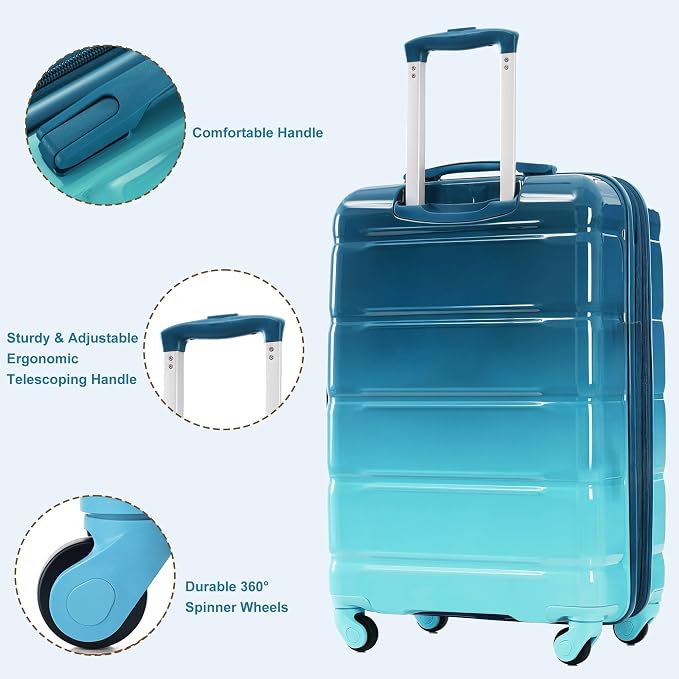Hardside Luggage Sets, Lightweight Stripes Suitcase with Spinner Wheels, Blue 20 - Image 4