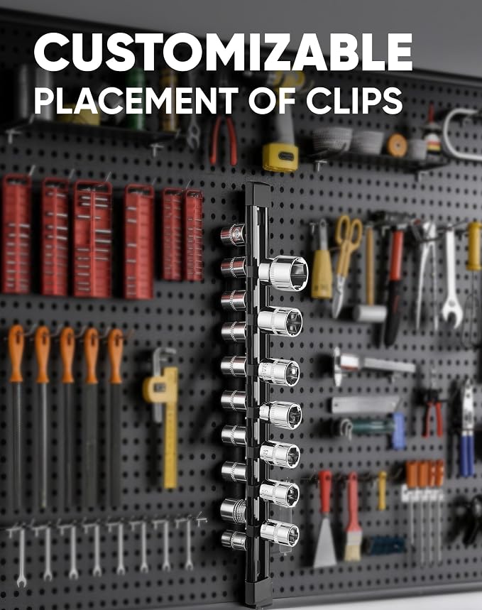 ALOANES 9PC Socket Organizer, Socket Rails Fit 1/2", 1/4" and 3/8" Drive | Heavy Duty ABS Socket Holders Hold up 129 Sockets for Toolbox Drawer Bags(Black) - Image 5