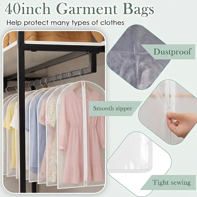 Amylove 10 Pcs 24 x 40 Inch Garment Bags Bulk Hanging Clothes Storage Covers for Closet Organization Dustproof Long Dress Bag Set for Wedding Dresses Gowns Coats Travel Suit (Translucent) - Image 4