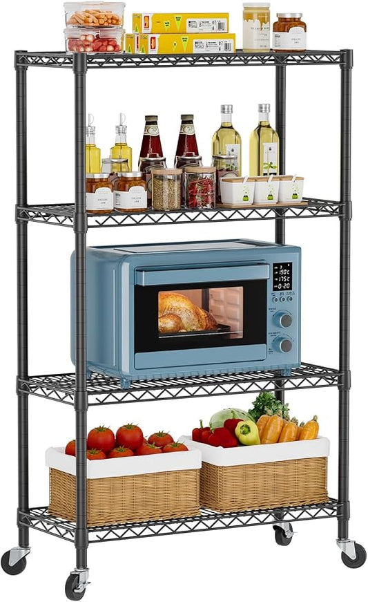 Golpart 4 Tier Shelves Storage Shelf Wire Closet Bathroom Organizers Metal Pantry Kitchen Garage Shelving Unit Laundry Room Organization Home Rack Net Basket Black with Wheels 14”D X 36”W X 58”H by Golpart