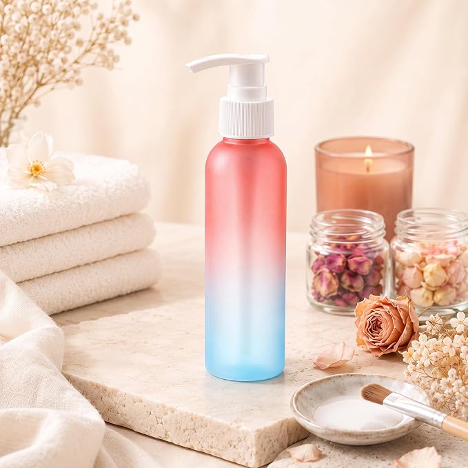 Nuenen 48 Pcs Refillable Empty Lotion Bottles 4oz/120ml Plastic Pump Bottles Conditioner Shampoo Dispenser Leak Proof Pump Container for Body Wash, Creams, Liquid Soap (Pink Blue Gradient) - Image 5