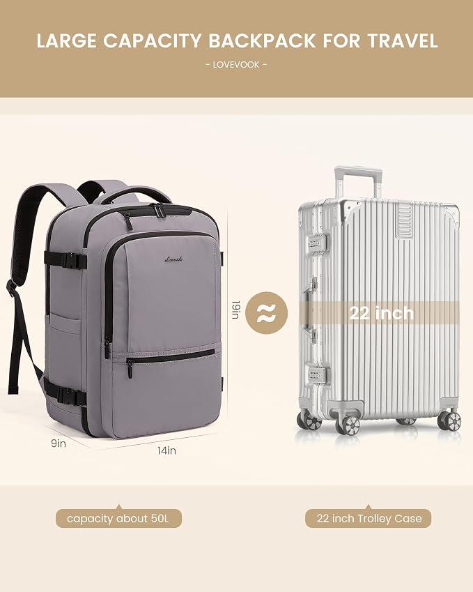 LOVEVOOK Travel Backpack for Women & Men, 50L Large Carry On Backpack Airline Approved, TSA Personal Item Weekender Bag, Water Resistant Laptop Backpacks with 3 Packing Cubes for Travel Essentials - Image 3