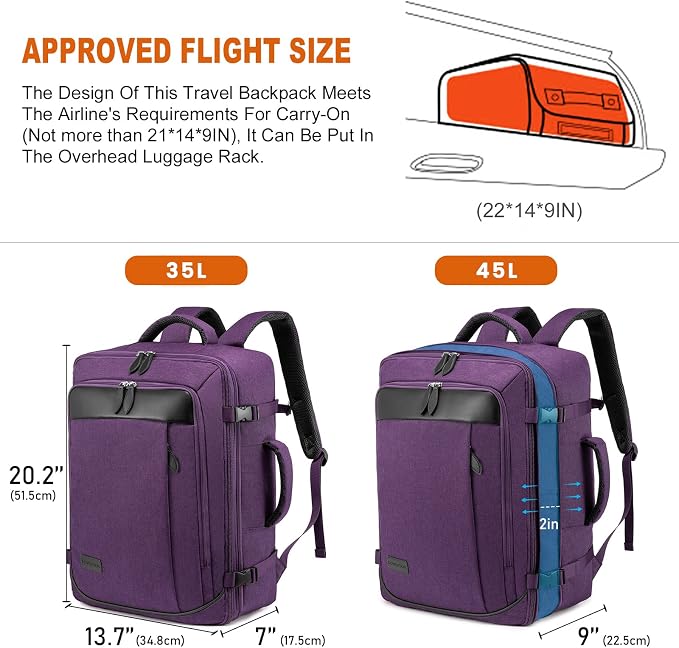 LOVEVOOK Carry on Backpack, 45L Large Travel Backpack for Women Airline Approved, Expandable Large Suitcase Backpacks With 4 Packing Cubes, Aer Travel Pack 3, Water Resistant Weekender Bag - Image 2