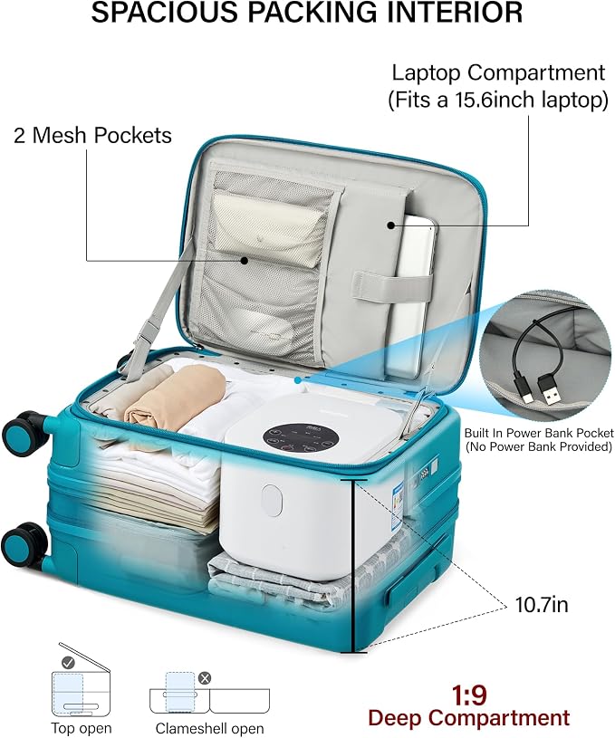 Hanke 20 Inch Expandable Carry On Luggage with Cup Holder 22x14x9 Airline Approved, Top Opening Hard Shell Suitcases with Wheels, Carry-On Travel Suitcase Trunk Luggage with Lock, Caribbean Blue - Image 10