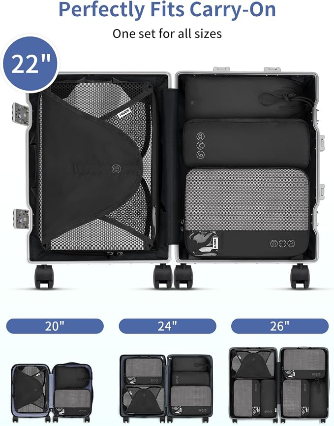 WANDF 7 Set Compression Packing Cubes for Travel, Shirt Folder for Wrinkle-Free, Suitcase Organizer Bags Set for Carry-On Checked Luggage Duffle Bag Women Men(Black) - Image 4