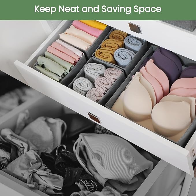 Criusia Drawer Organizer Clothes, 24 Pack Underwear Drawer Organizers, Foldable Closet Organizers and Storage Dresser Drawer Dividers Clothing Organizer for Clothes, Socks, Scarves, Bra, Ties (Grey) - Image 2