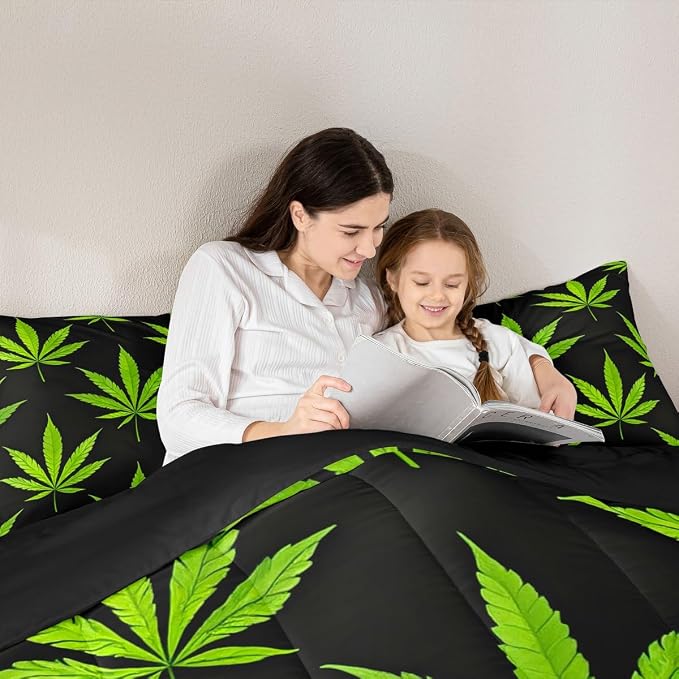 Erosebridal Bohemia Leaves Comforter Set, Adult Exotic Leaves Quilt Set, Rustic Bedding Set Twin Size, Soft Comforters Bedroom Decor, Green Black - Image 4