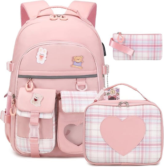 ACESAK Backpack for Girls - Bookbag Backpacks Schoolbag for Girls Kids Teen Women Casual Travel Daypacks - School Bag Elementary Middle School College Cute Backpack with Lunch Box (Pink) by ACESAK