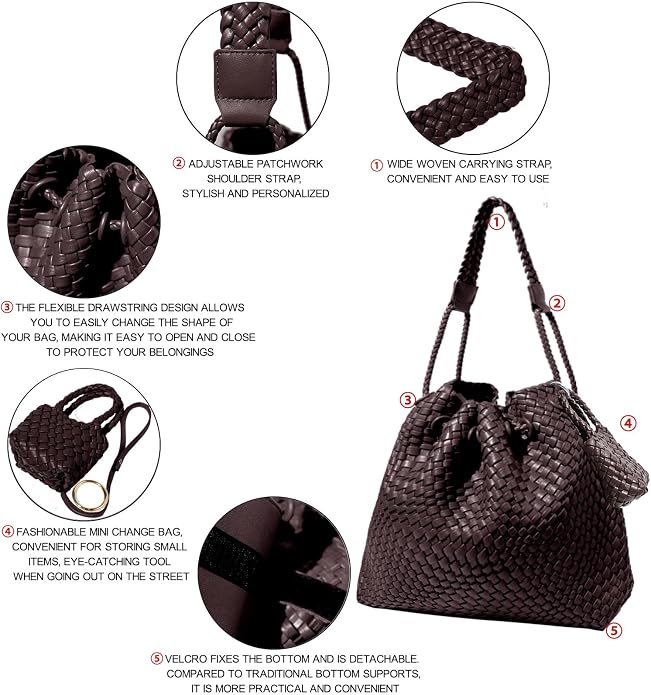 JINMANXUE Woven Purse for Women, Beach Hobo Shoulder Bag, Top-handle Tote Handbag, Shopper Underarm Satchel for Work Travel | Spacious Lightweight - Image 6
