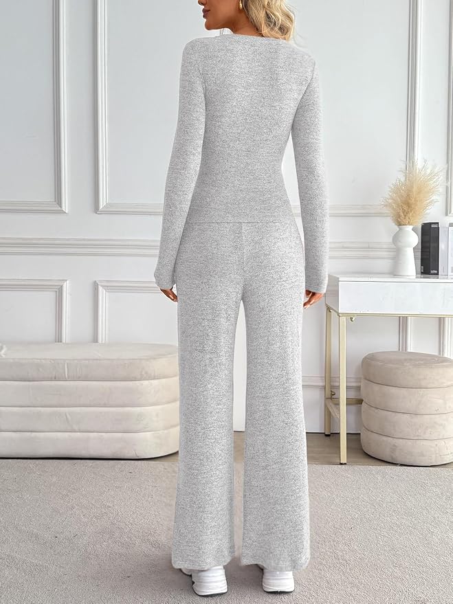 LILLUSORY Womens 2 Piece Matching Lounge Sets 2026 Fall Fashion Outfits | Long Sleeve Top & Drawstring Wide Leg Pants with Pockets, Workout Gym Comfort Sweat Suit, Travel Airport Vacation Clothing - Image 4