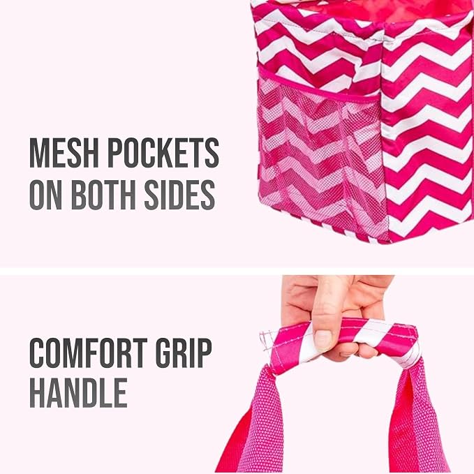 Extra Large Utility Tote Bag, Oversized Collapsible Reusable Wire Frame Rectangular Canvas Basket With Two Exterior Pockets For Beach, Pool, Laundry, Car Trunk, Storage - Chevron Pink - Image 8