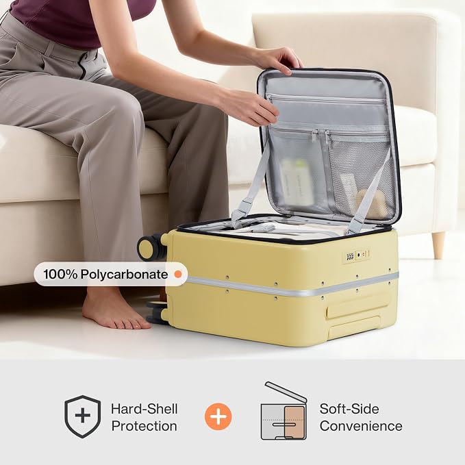 mixi 17x14x9 Carry On Luggage Underseat PC Hard Shell Suitcase Top Opening Aluminum Frame Travel Suitcases with Wheels, Lark Yellow - Image 4