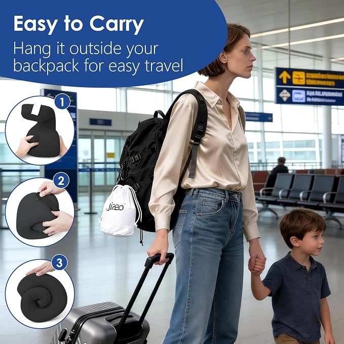 jiaao Travel Pillow Memory Foam Neck Pillow for Airplanes | Adjustable Neck Support | Eye Mask, Earplugs & Storage Box | Flights, Road Trips, Car, Train & Home Use - Image 6
