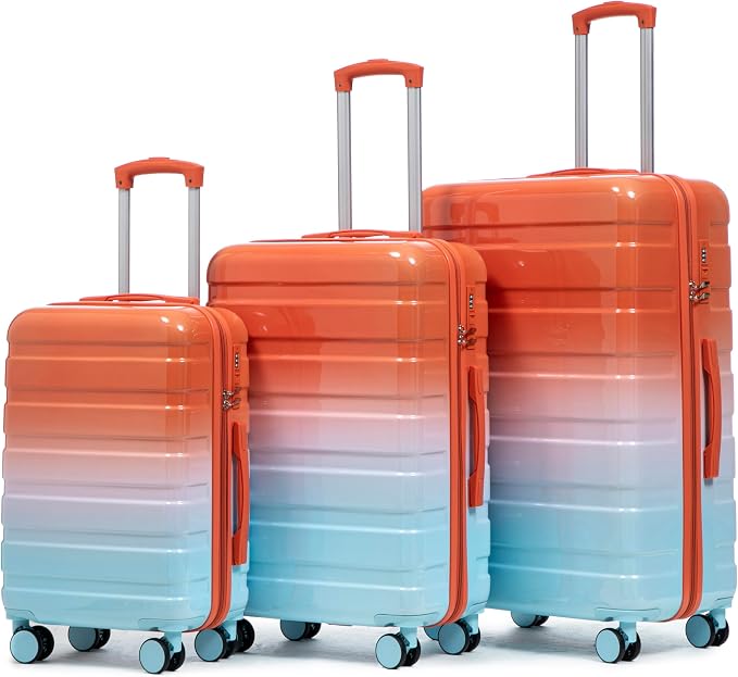 GDFStudio 20/24/28 Inch 3 Piece Hardshell Luggage Set with 360°Spinner Wheels,Lightweight & Waterproof,Polycarbonate Carry On Suitcase with Combination Lock,Retractable Handle,Gradient Blue & Red by GDFStudio