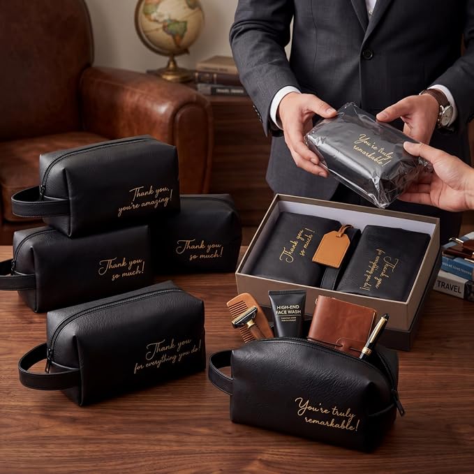 8 Pcs Men Toiletry Travel Bags Bulk Black Leather Toiletry Bags for Men Employee Appreciation Groomsmen Gifts Toiletries Kit for Business Trip Wedding Travel - Image 4
