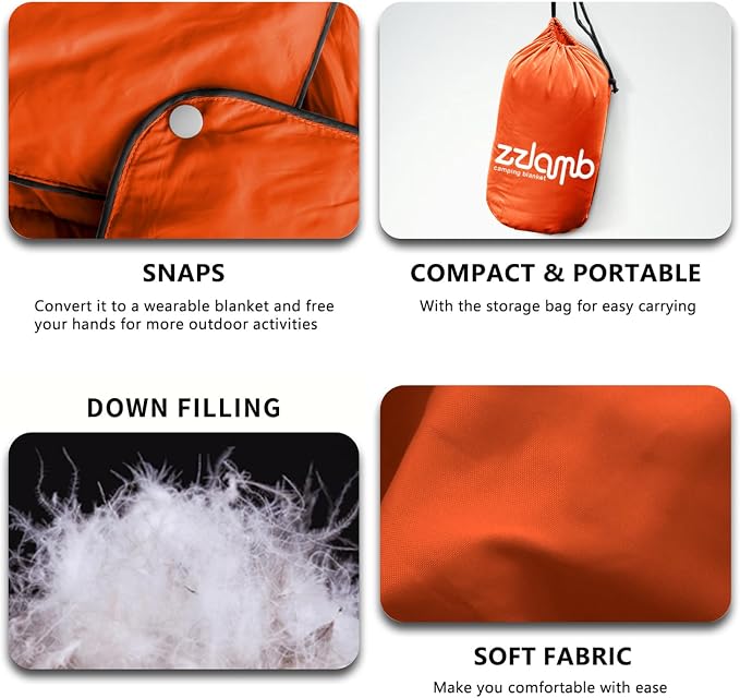 zzlamb Puffy Down Camping Blanket Water-Repellent, Down Throw Travel Blanket Portable for Outdoor, Light Warm Quilt for Couch Plane Car Theater Stadium Picnic RV Backpacking Hammock - Image 4