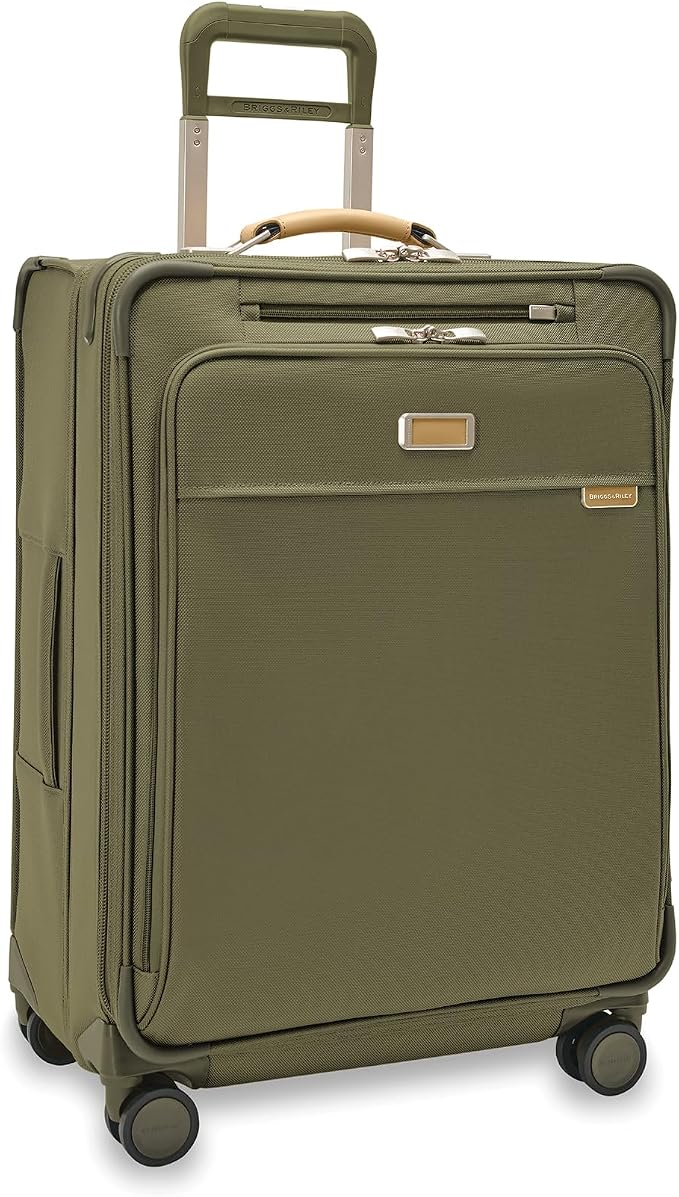 Briggs & Riley 26" Medium Expandable Spinner - Checked Luggage for Travel, Suitcases with Wheels, Softside Rolling Bag for Men & Women, Self-Repairing Zipper - Baseline Collection, Olive by Unknown