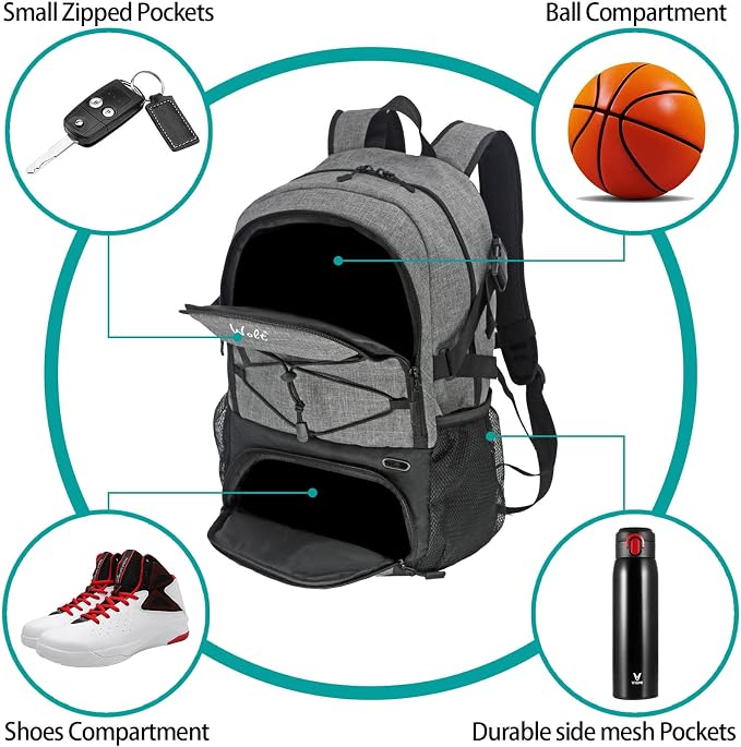 WOLT Basketball Backpack Large Sports Bag with Separate Ball Holder & Shoes Compartment, Best for Basketball, Soccer,Gym - Image 4